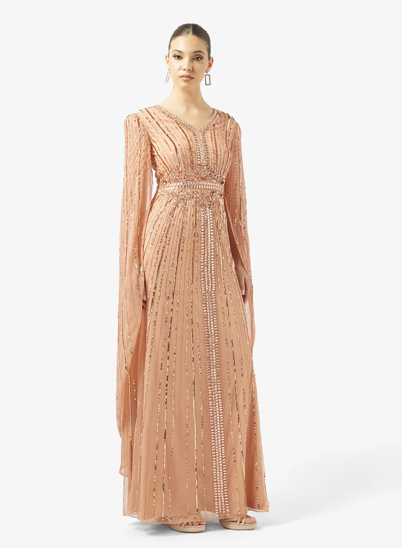 Amelia Rose Embellished Flared Sleeve Maxi Dress